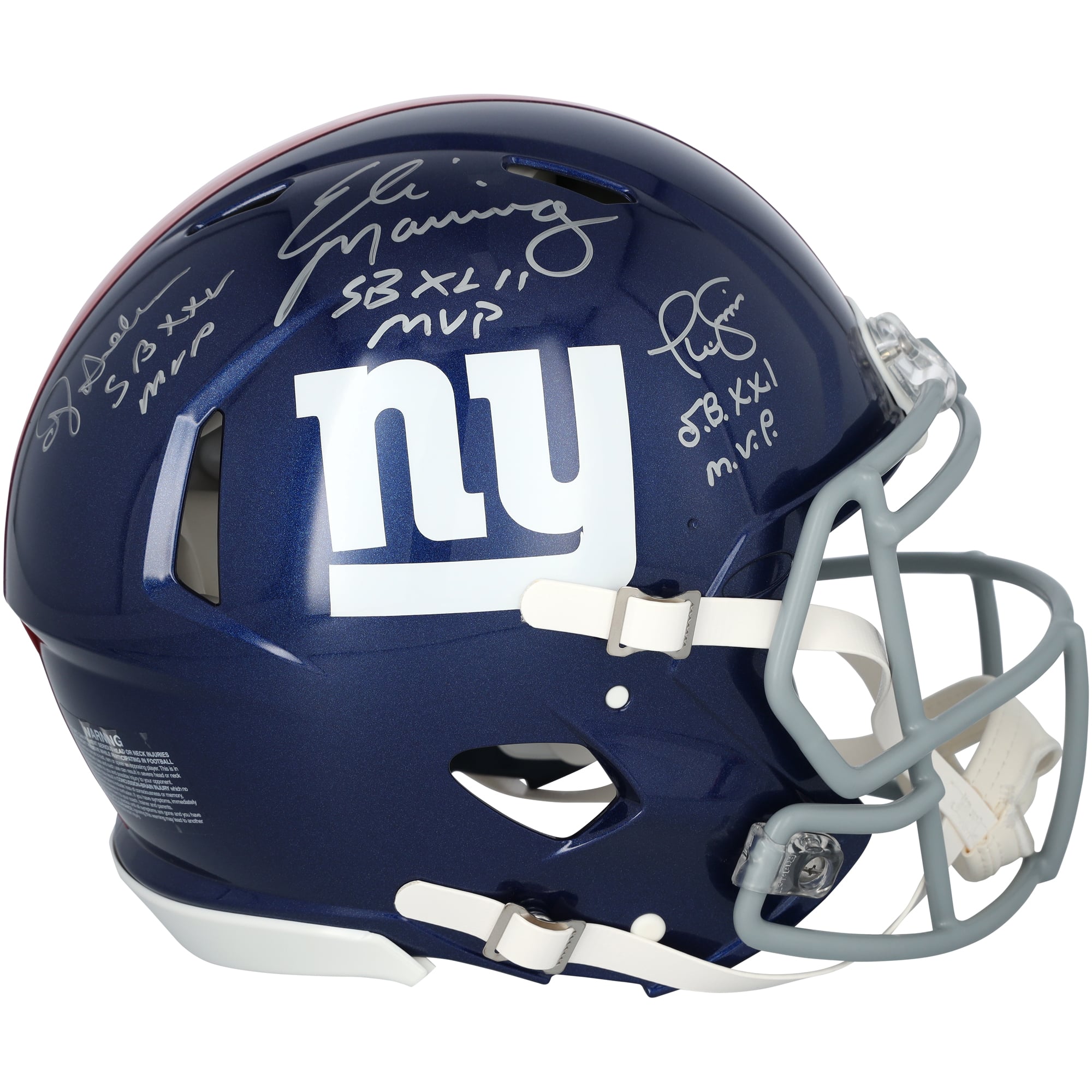 Casque authentique Riddell Speed autographié par Eli Manning, Phil Simms et Otis Anderson des New York Giants avec plusieurs inscriptions MVP du Super Bowl